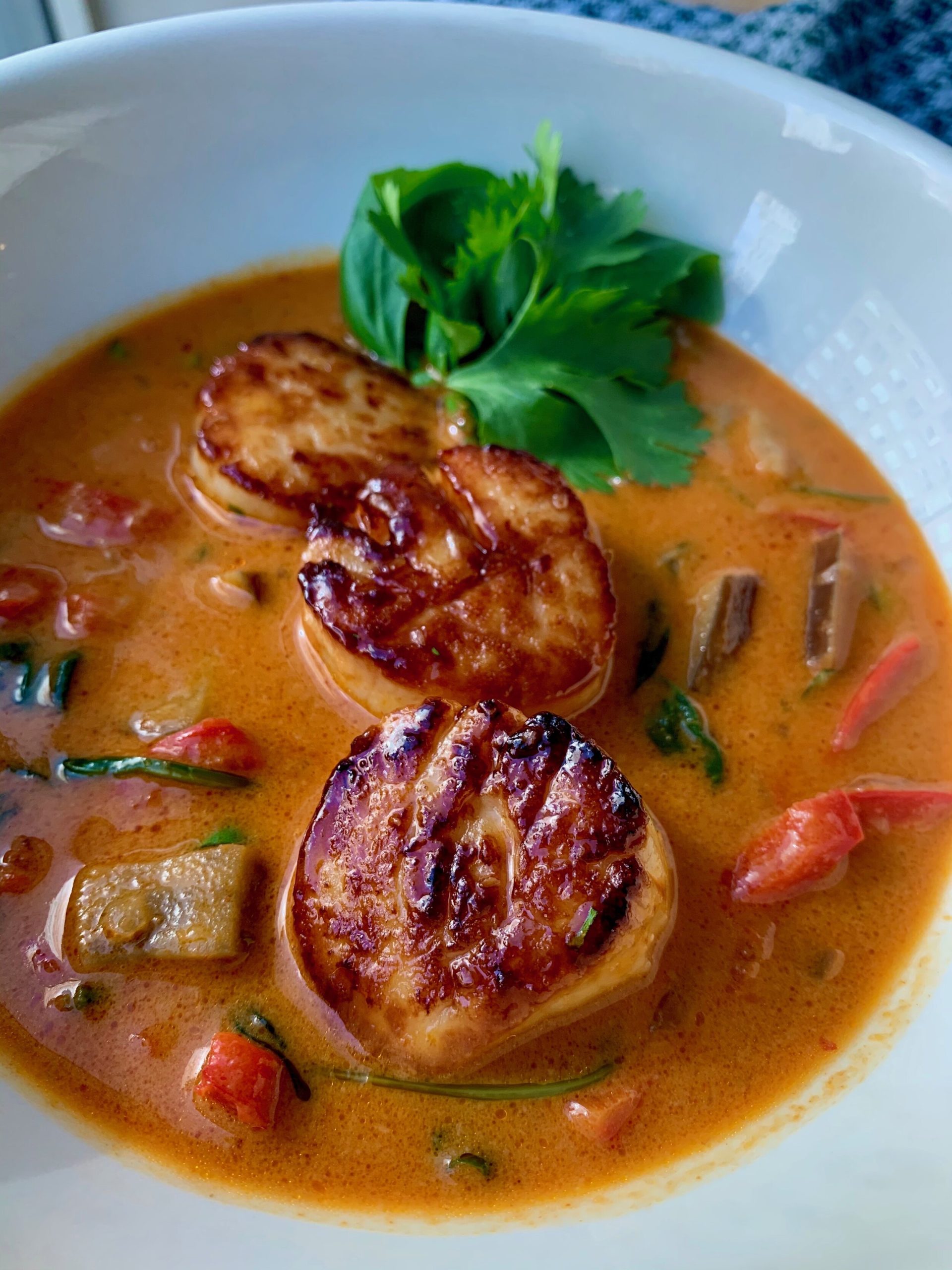 Seared Scallops with Vegetable Thai Red Curry