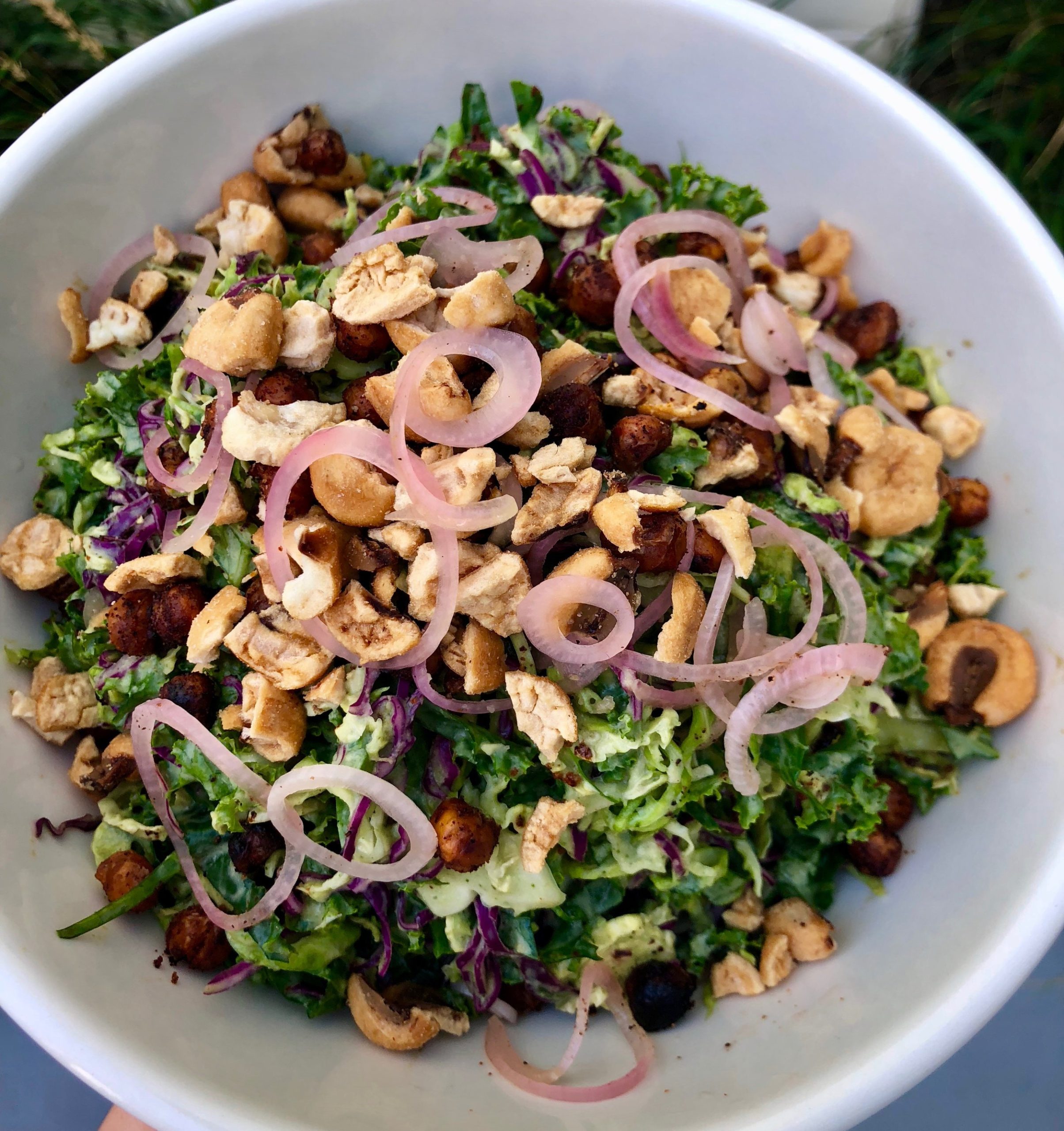 Brussels and Kale Slaw Salad with Cilantro Avocado Dressing