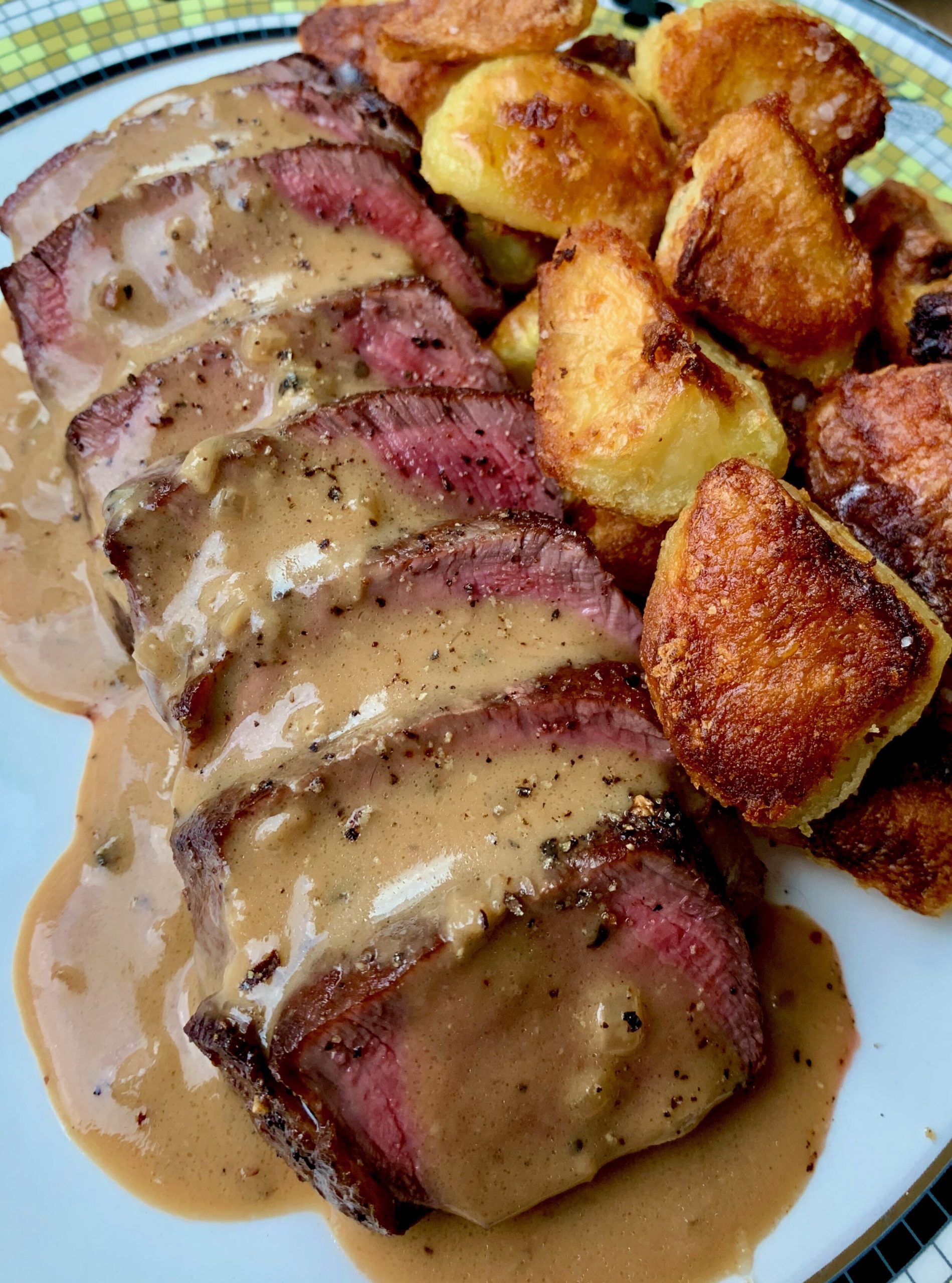 Seared Filet with Shallot Peppercorn Cream Sauce